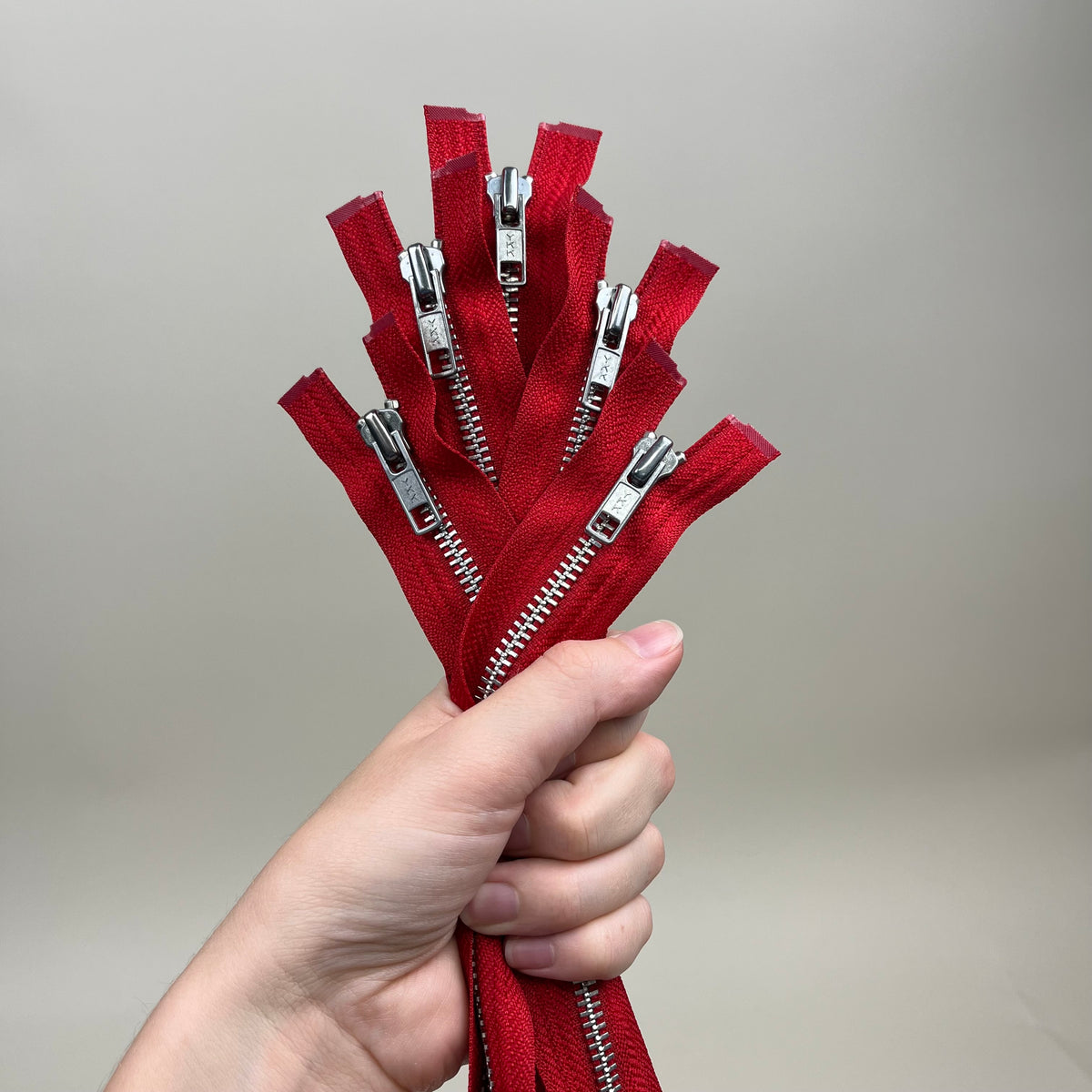 5 Separating Metal Zippers - Red & Silver 26.5" (NZP0480)