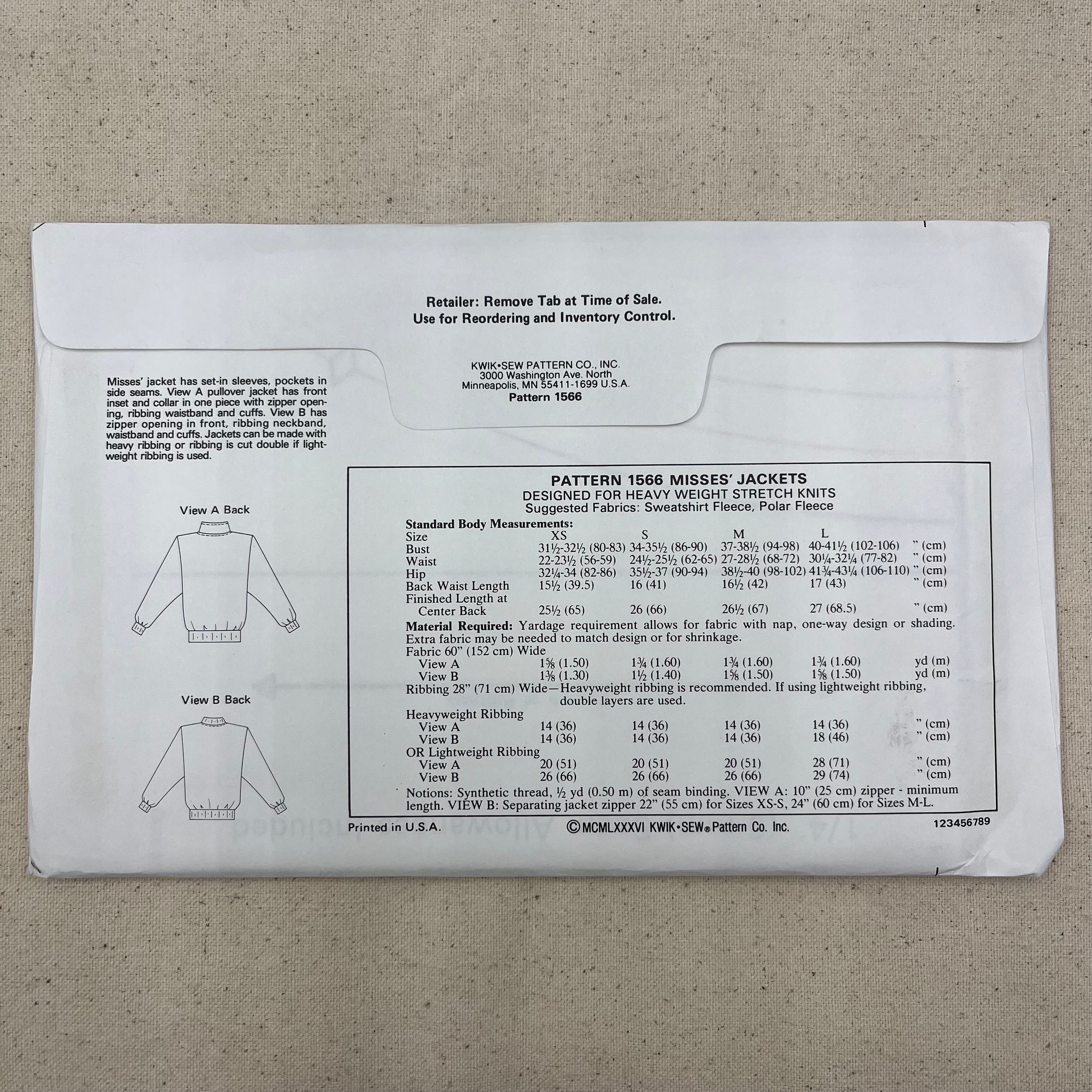 Kwik Sew Pattern - 1566 Jackets (NPA0403)