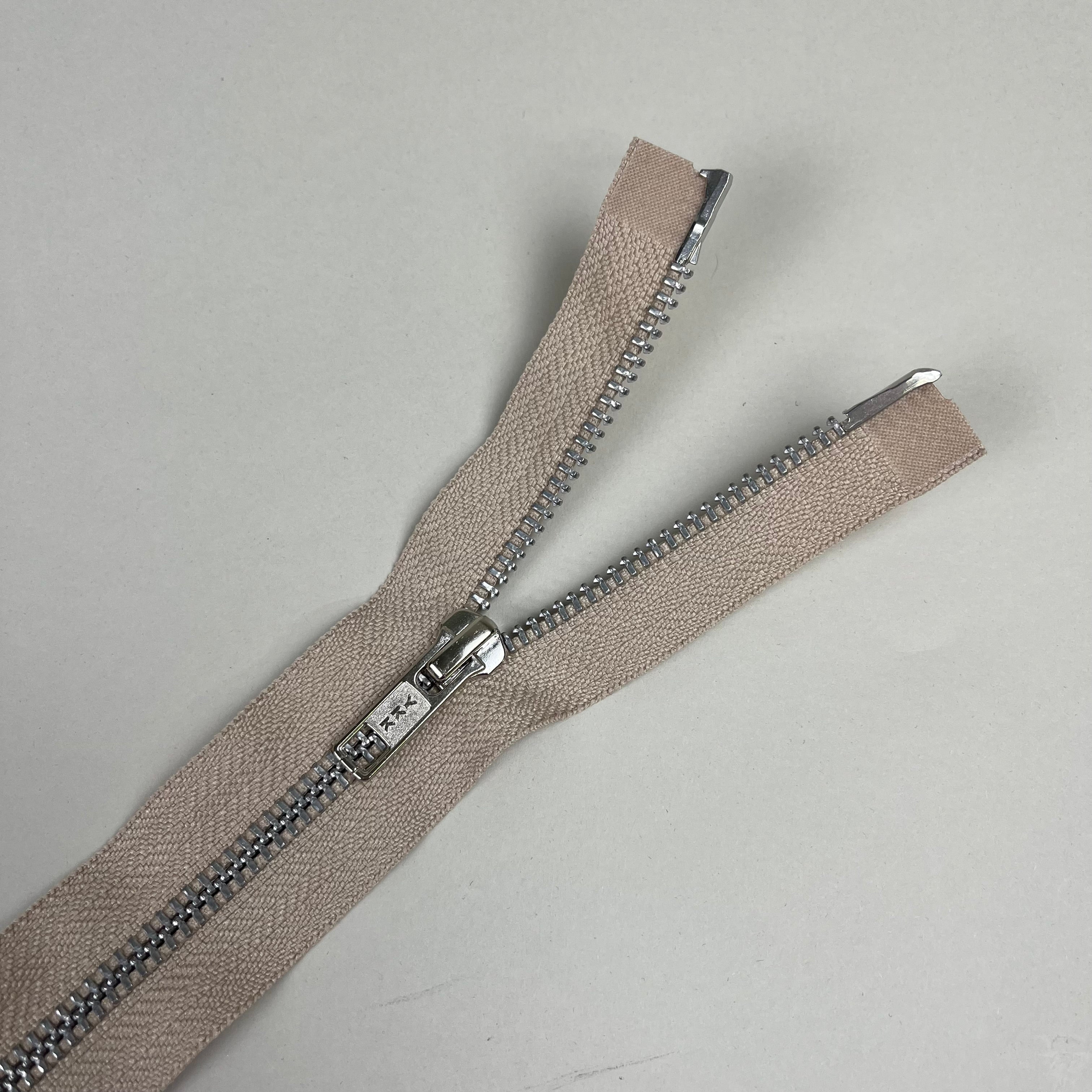 Two-Way Metal Zipper - Sand Dune & Silver 32" (NZP0440)