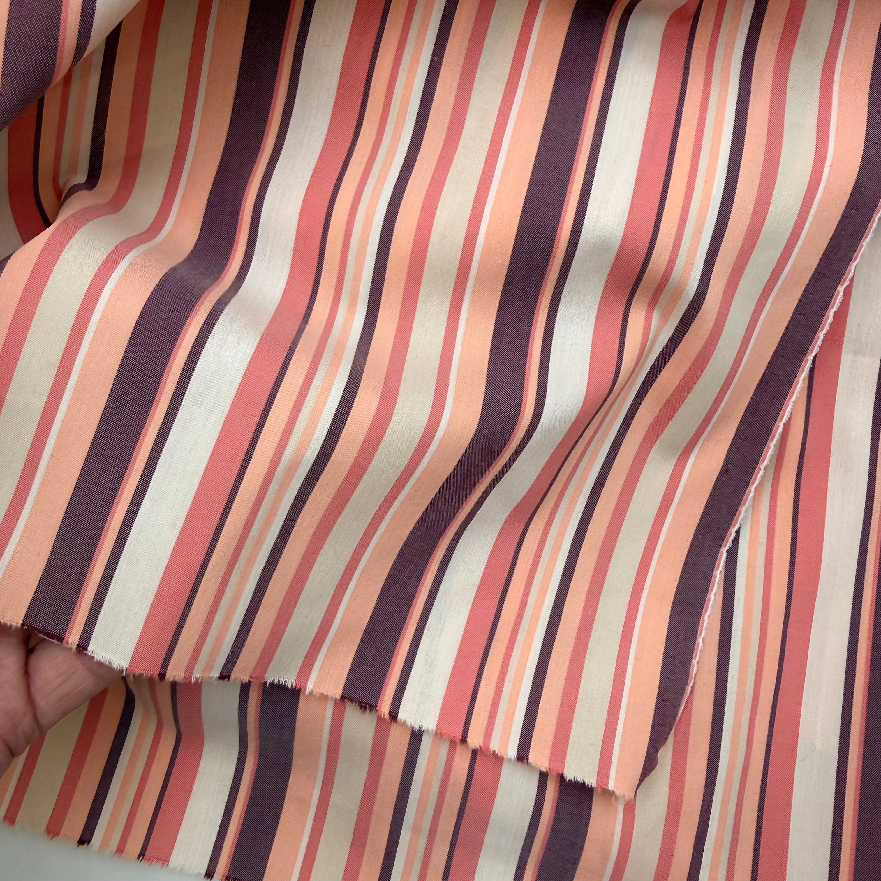 Stretch Cotton Shirting - Peach & Brown Stripes (WDW3639)