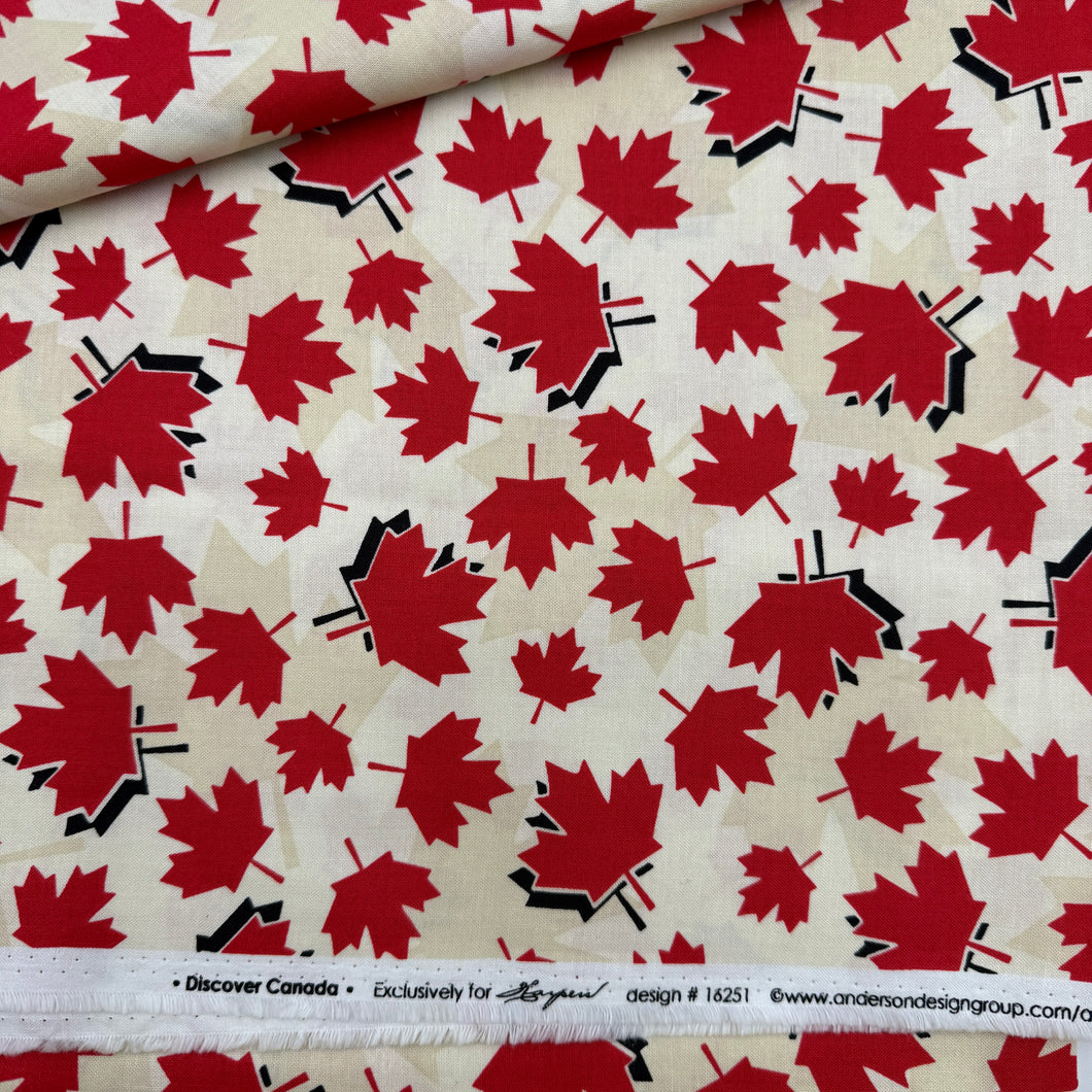 Quilting Cotton, Canadian Red & Cream (WQC2601)