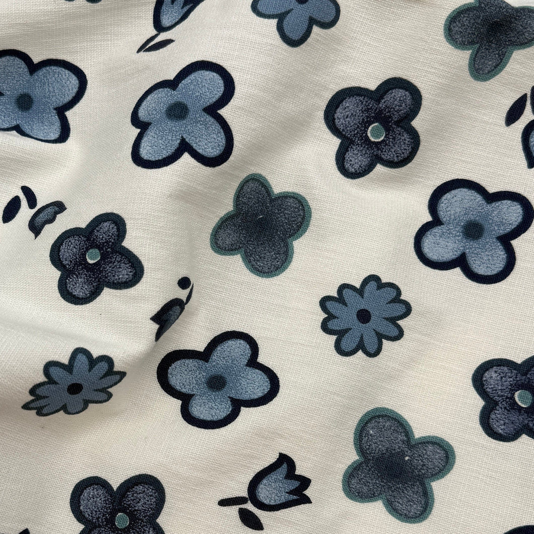 Stretch Cotton Bottom Weight, White w Blue Flowers (WBW0468)