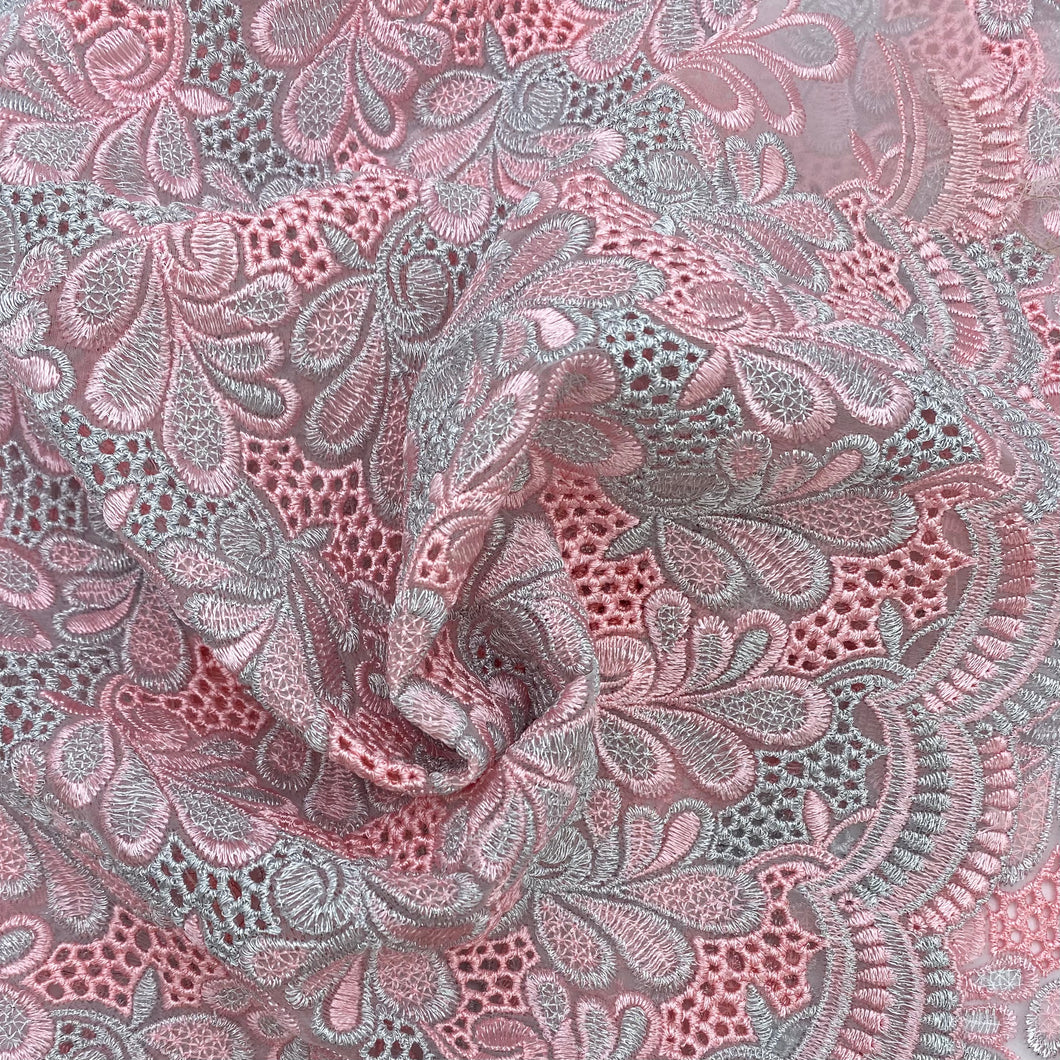 Sparkle Embroidered Lace - Silver and Pink (WFY0576)