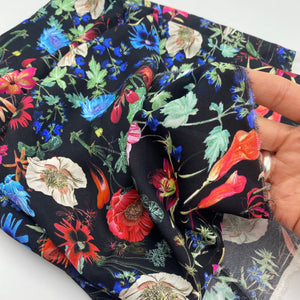 Silk Blouse Weight, Floral on Black (WDW2288)