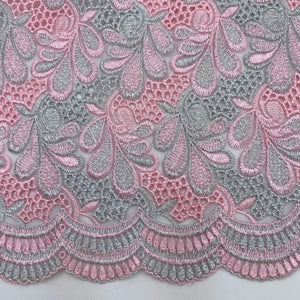 Sparkle Embroidered Lace - Silver and Pink (WFY0576)