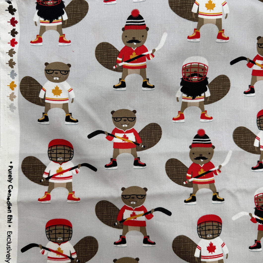 Quilting Cotton, Hockey Beavers Grey (WQC2603)