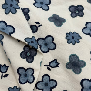 Stretch Cotton Bottom Weight, White w Blue Flowers (WBW0468)