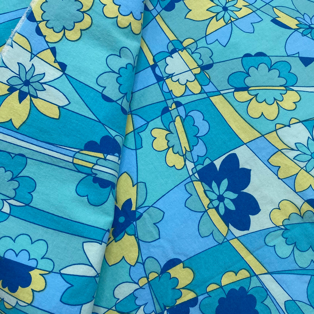 Stretch Cotton Dress Weight, Aqua & Yellow Flowers (WDW2284)