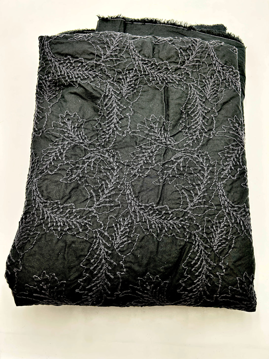 Viscose Blend Blouse Weight, Embroidered Black Floral (WDW2408)