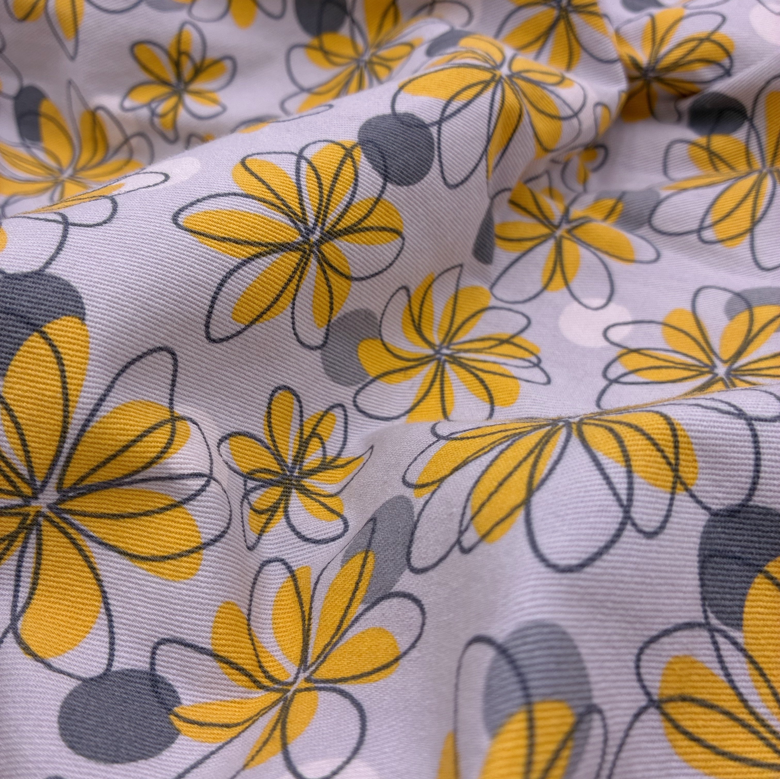 Cotton Twill Shirting - Daisies on Grey (WBW0532)