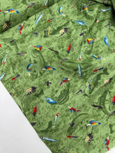 Load image into Gallery viewer, Wildwood, Wildriver by South Seas Quilting Cotton, Mixed Colours on Green (WQC2643)
