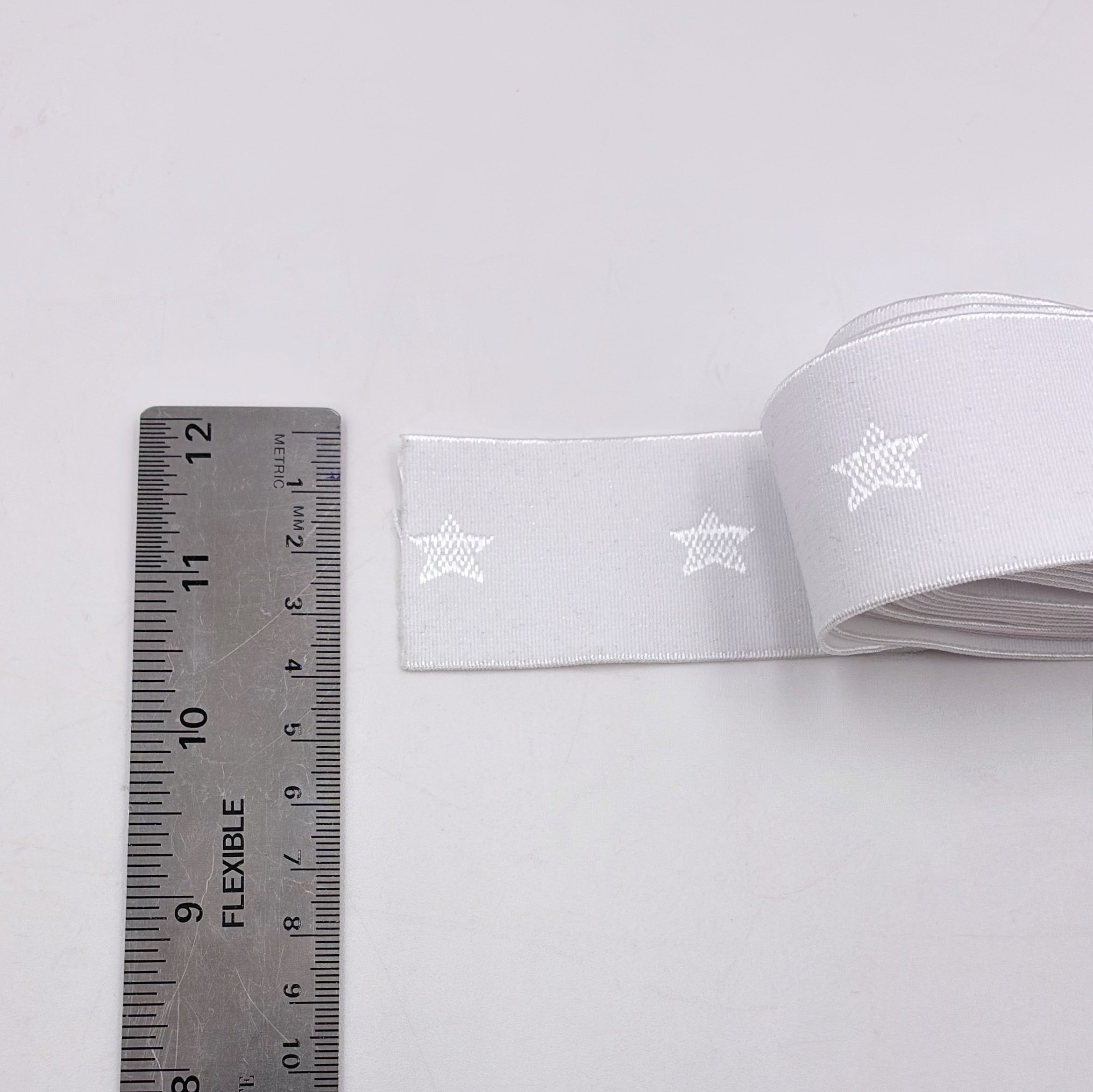38mm Waistband Elastic - White Stars, 3m (NEL0210)