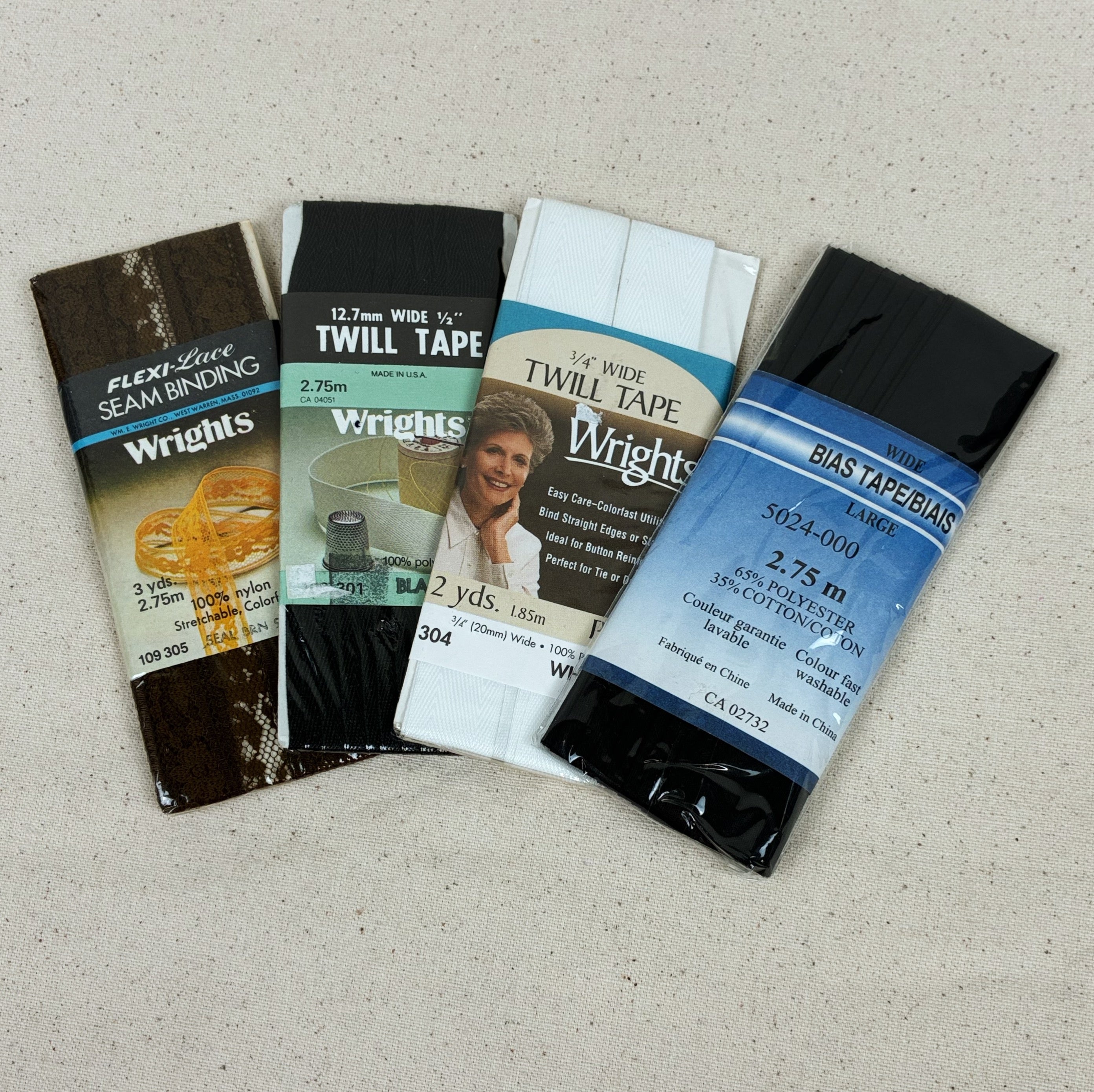Bias Tape, Twill Tape & Seam Binding - Assorted Bundle of 4 (NXX1836)