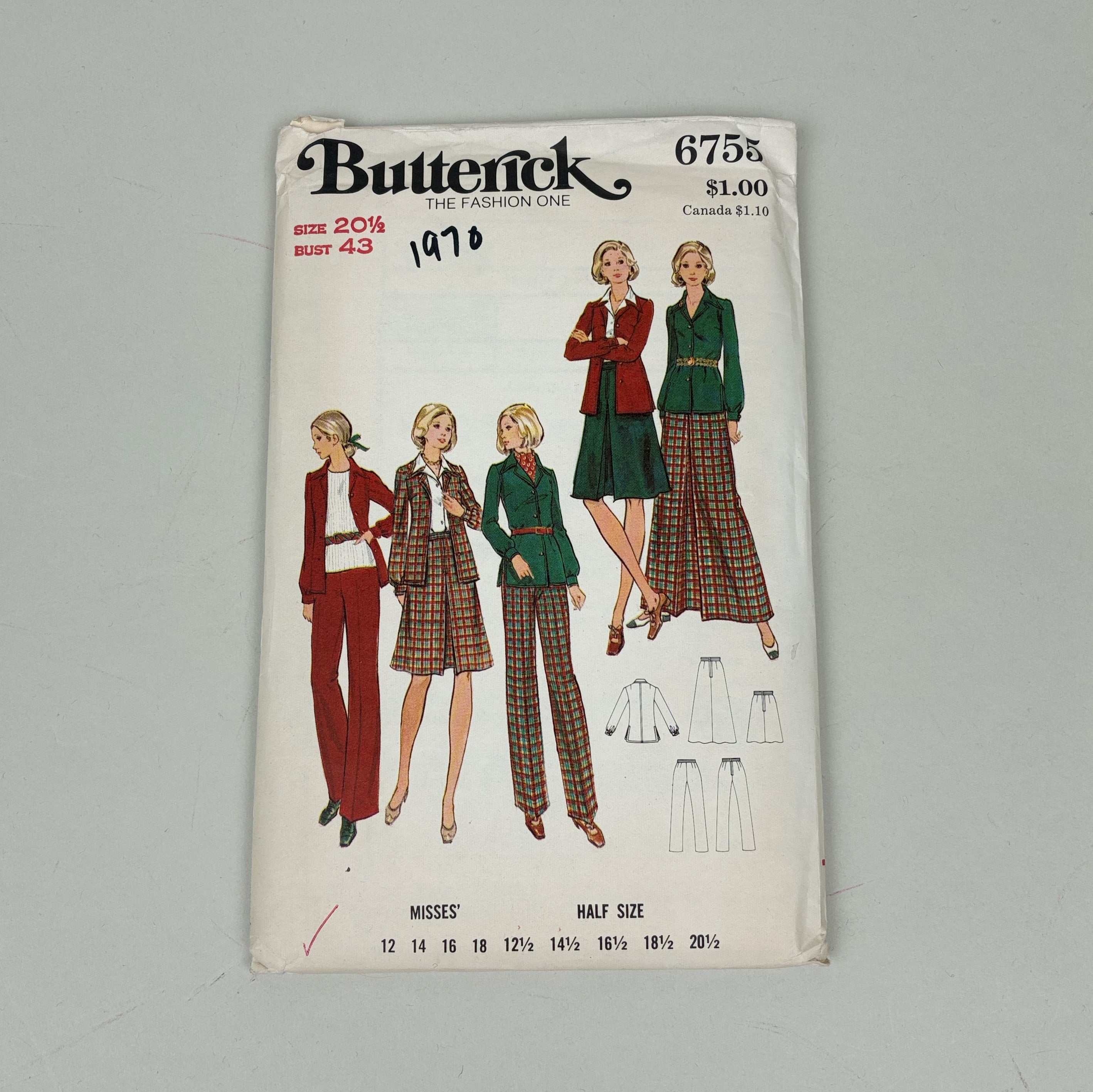 Butterick Pattern - 6755 Half Size Jacket, Skirt & Pants (NPA0363)