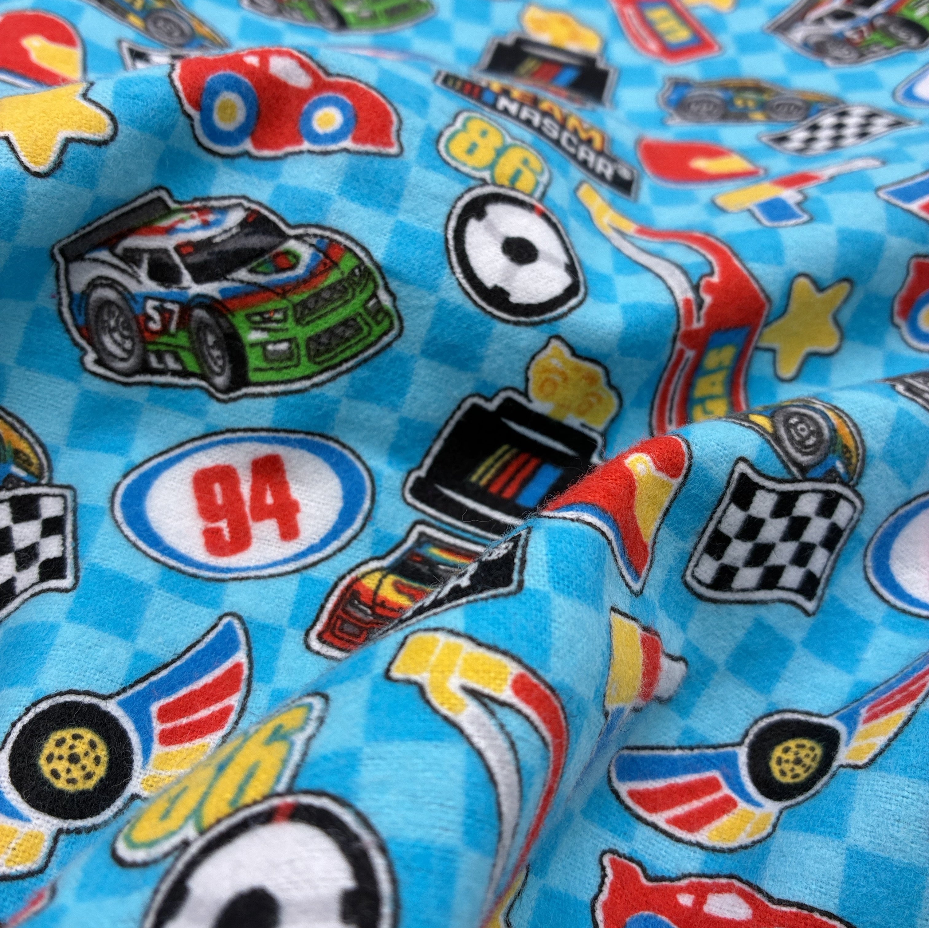 Cotton Flannelette - Racecar Stickers (WFL0395)