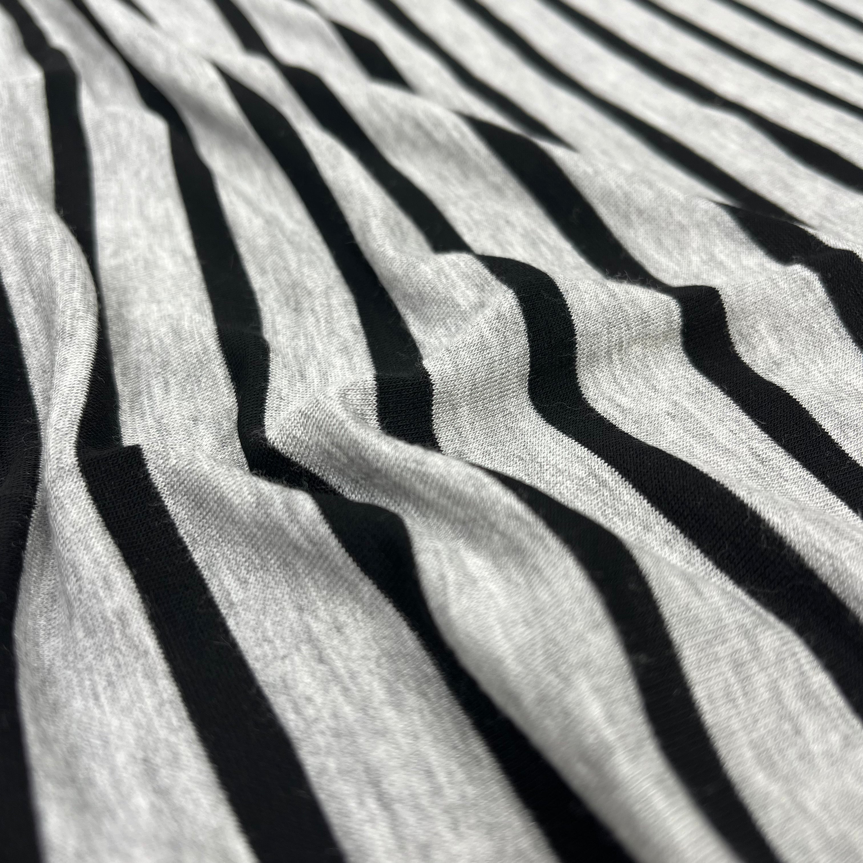 Cotton Blend French Terry - Grey & Black Stripes (KFR0696)