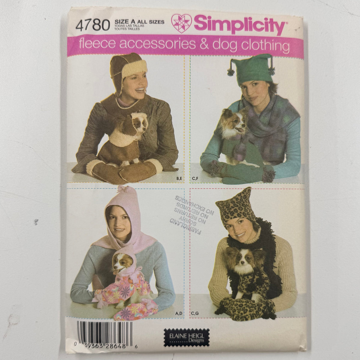 Simplicity Craft Pattern - 4780 Accessories & Dog Clothing (NPA0595)