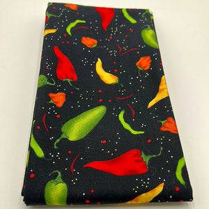 Quilting Cotton, Red, Green, Gold Peppers on Black (WQC1808)