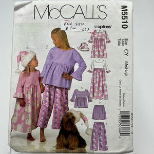 MCCALL'S Pattern, Childrens & Girls Top, Gown, Shorts & Pants (PMC5510)