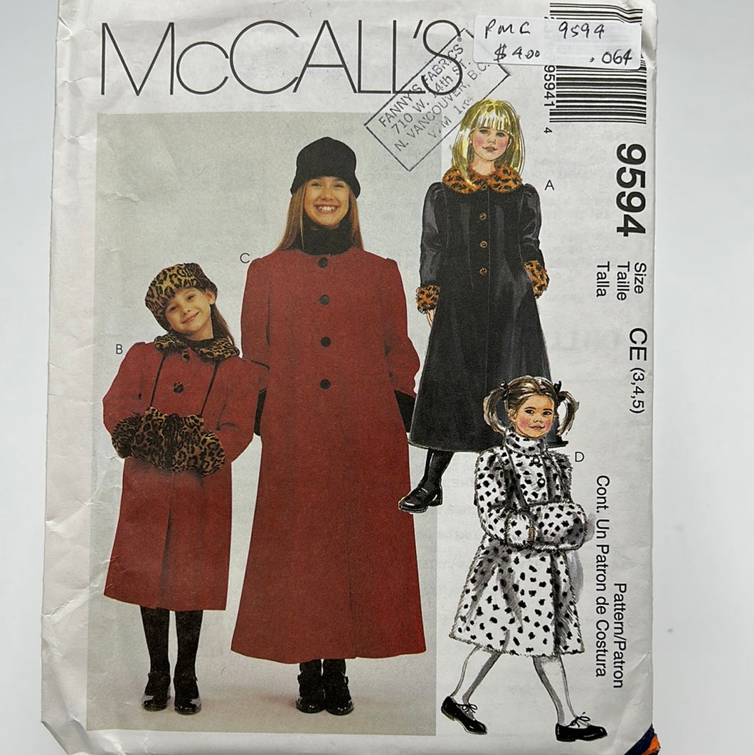 MCCALL'S Pattern, Childrens & Girls Lined Coat (PMC9594)
