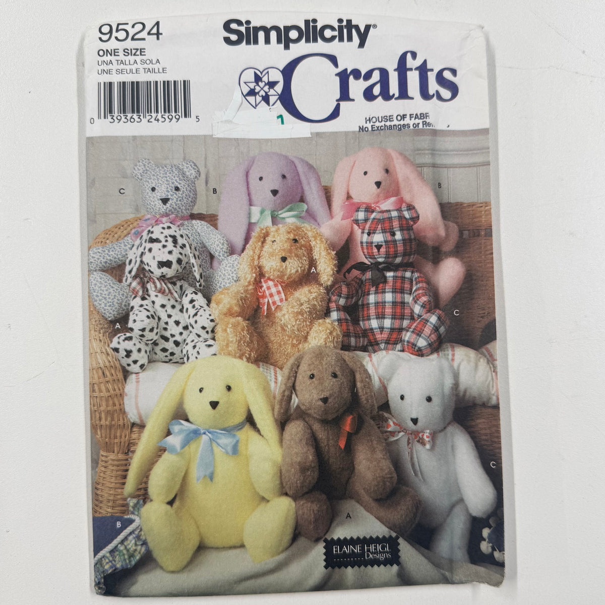 Simplicity Craft Pattern - 9524 Two Pattern Piece Animals (NPA0606)