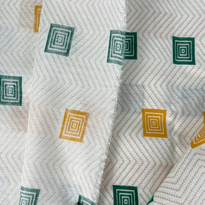 Cotton, Yellow + Green Squares on Beige (WDW0612:613)
